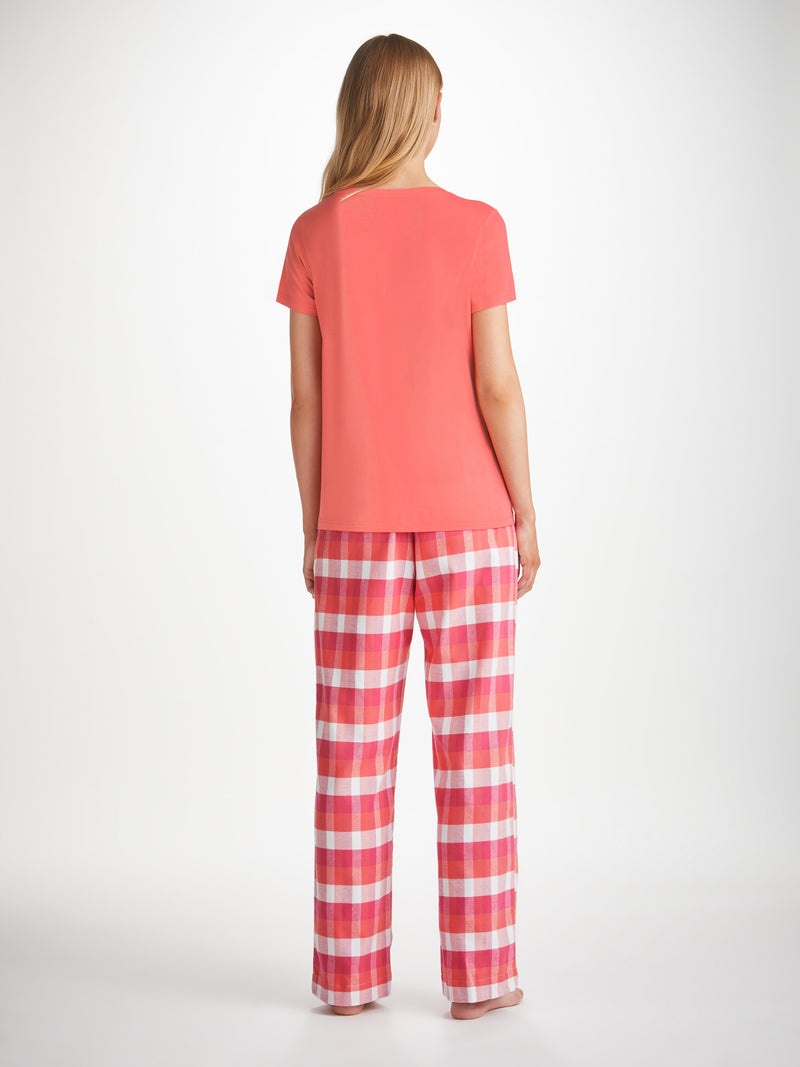 Women's V-Neck T-Shirt Lara Micro Modal Stretch Coral - 4