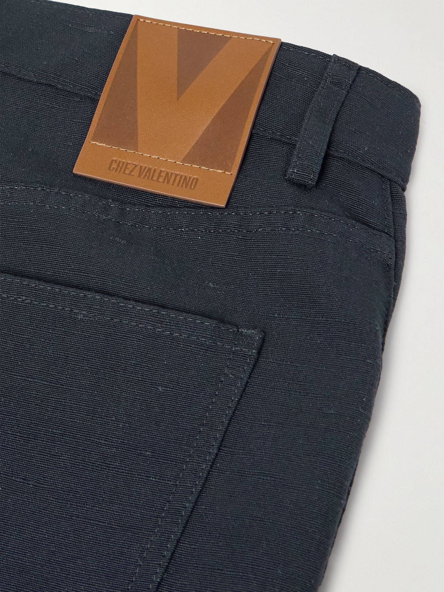 Straight-Leg Embellished Linen and Cotton-Blend Trousers Navy - 5