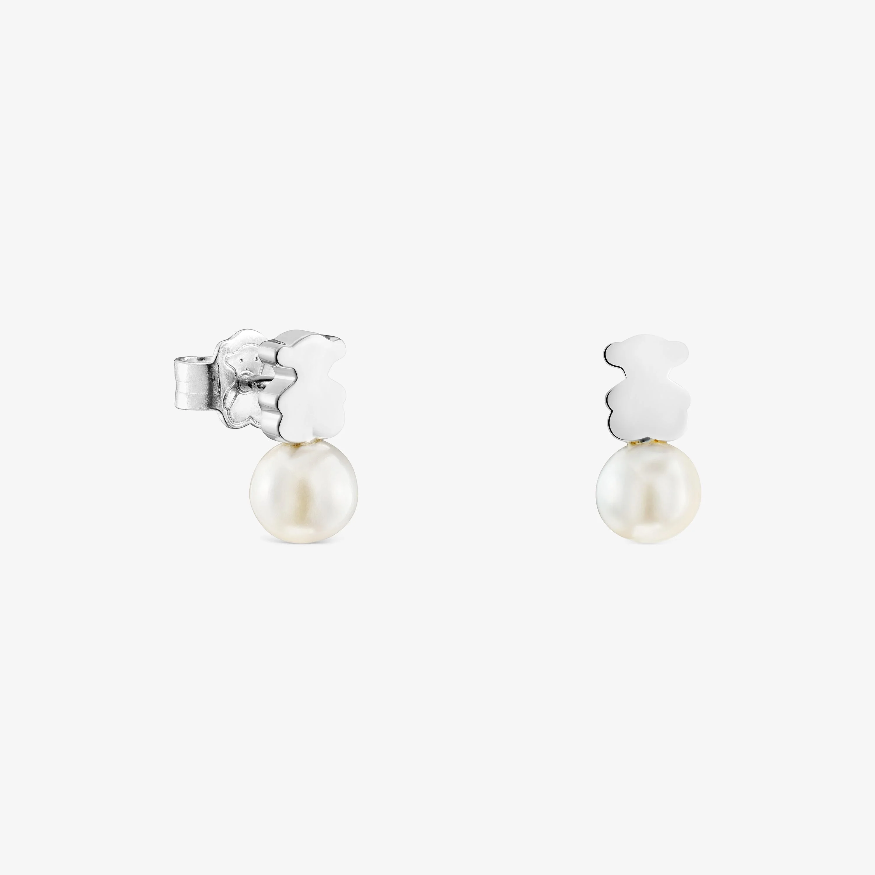 Silver 11mm Bear earrings with cultured freshwater pearl Sweet Dolls - 1