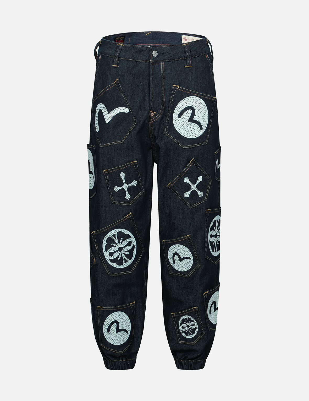 MULTI POCKET WITH RHINESTONE LOOSE FIT DENIM JOGGERS - 1