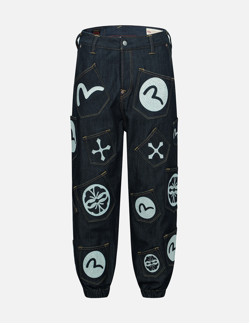 EVISU MULTI POCKET WITH RHINESTONE LOOSE FIT DENIM JOGGERS outlook