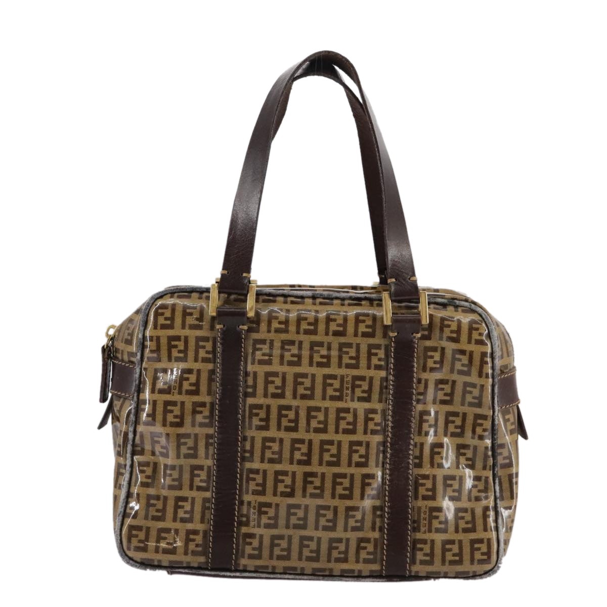 FENDI Zucchino Canvas Hand Bag Brown Gold - 13