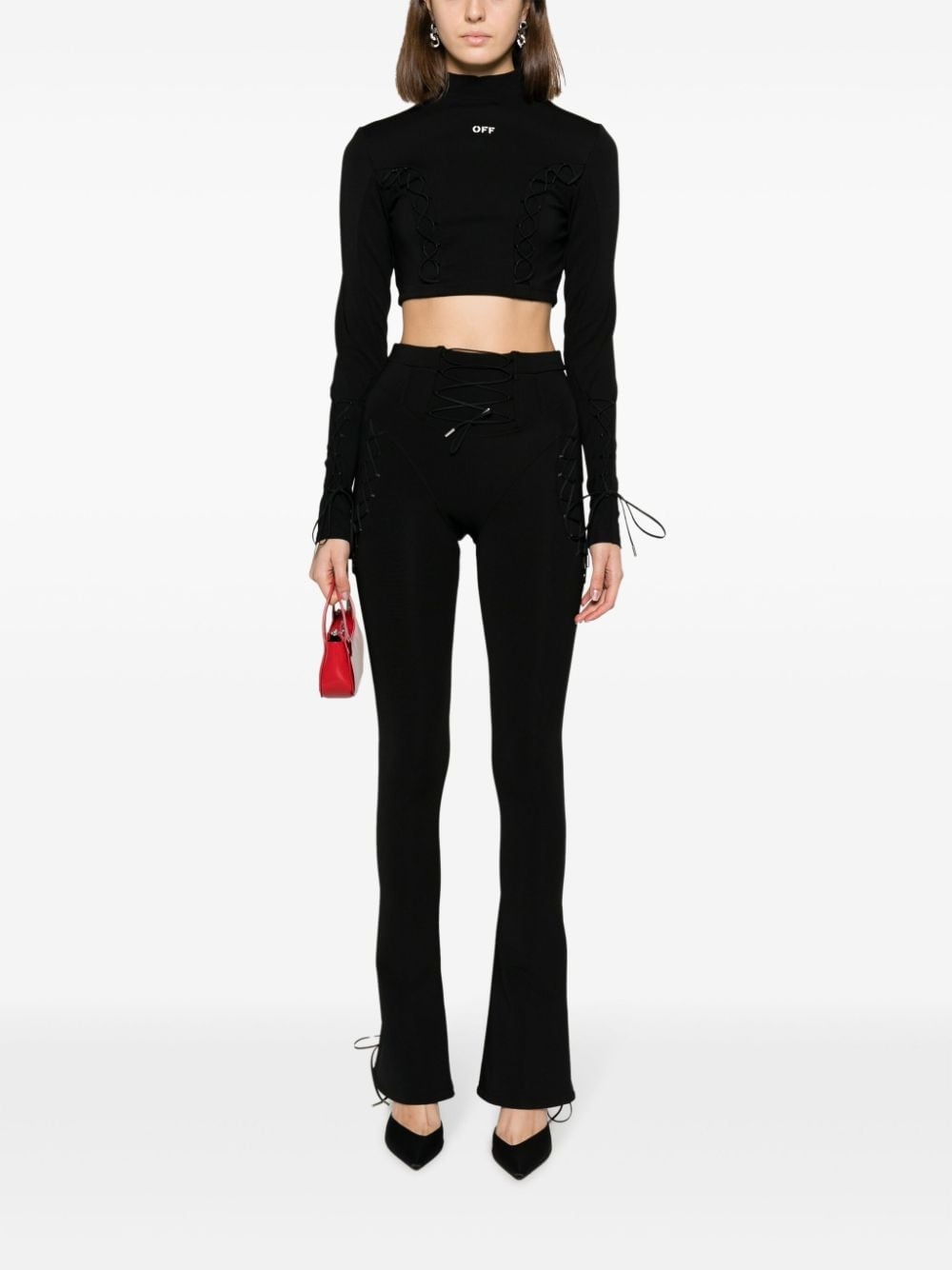 lace-up logo crop top - 2