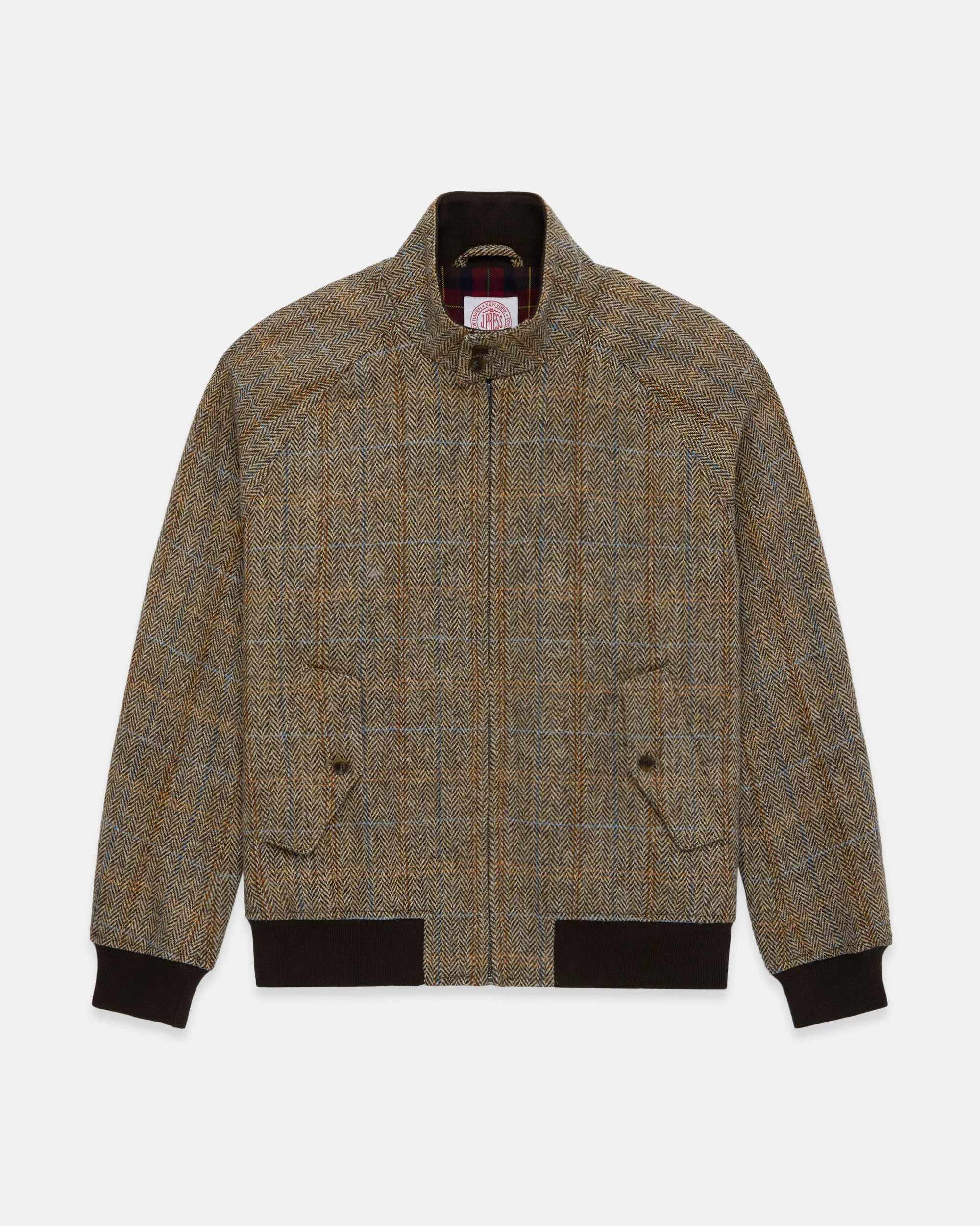 MADE-IN-ENGLAND LIGHT BROWN HERRINGBONE HARRIS TWEED HARRINGTON JACKET - 1