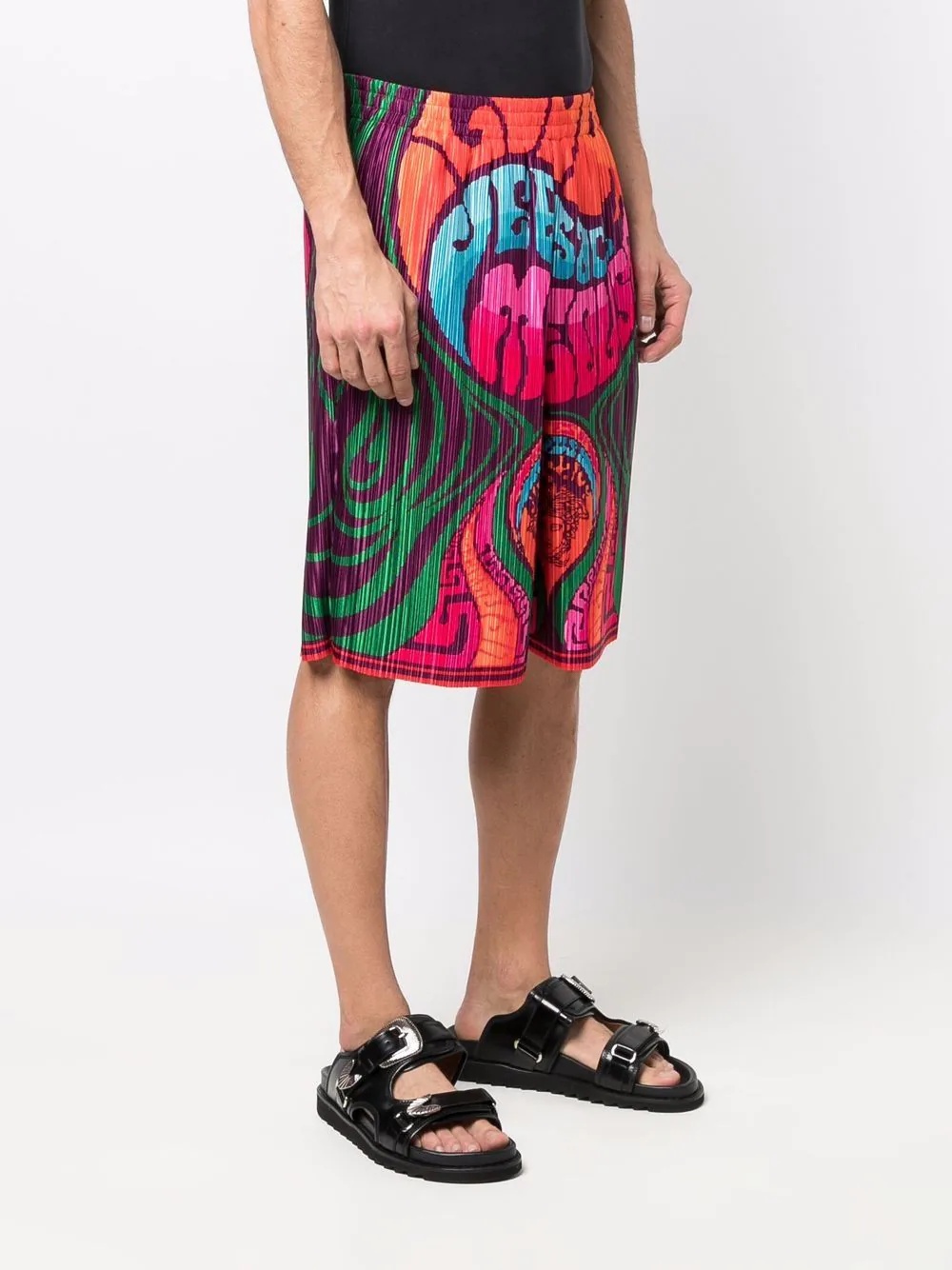 logo-print pleated shorts - 3