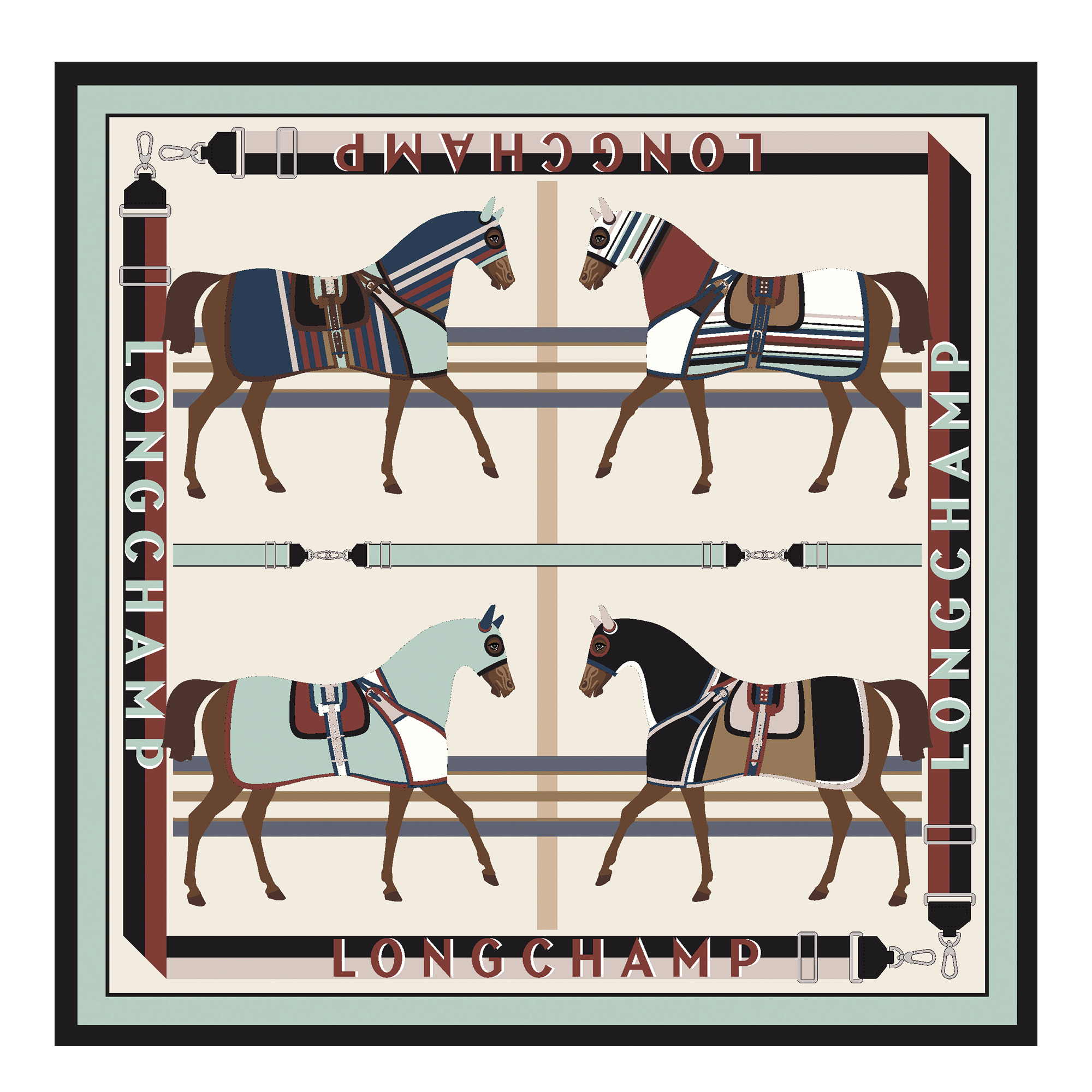 Paddock Longchamp Silk scarf 70 Ecru - OTHER - 1