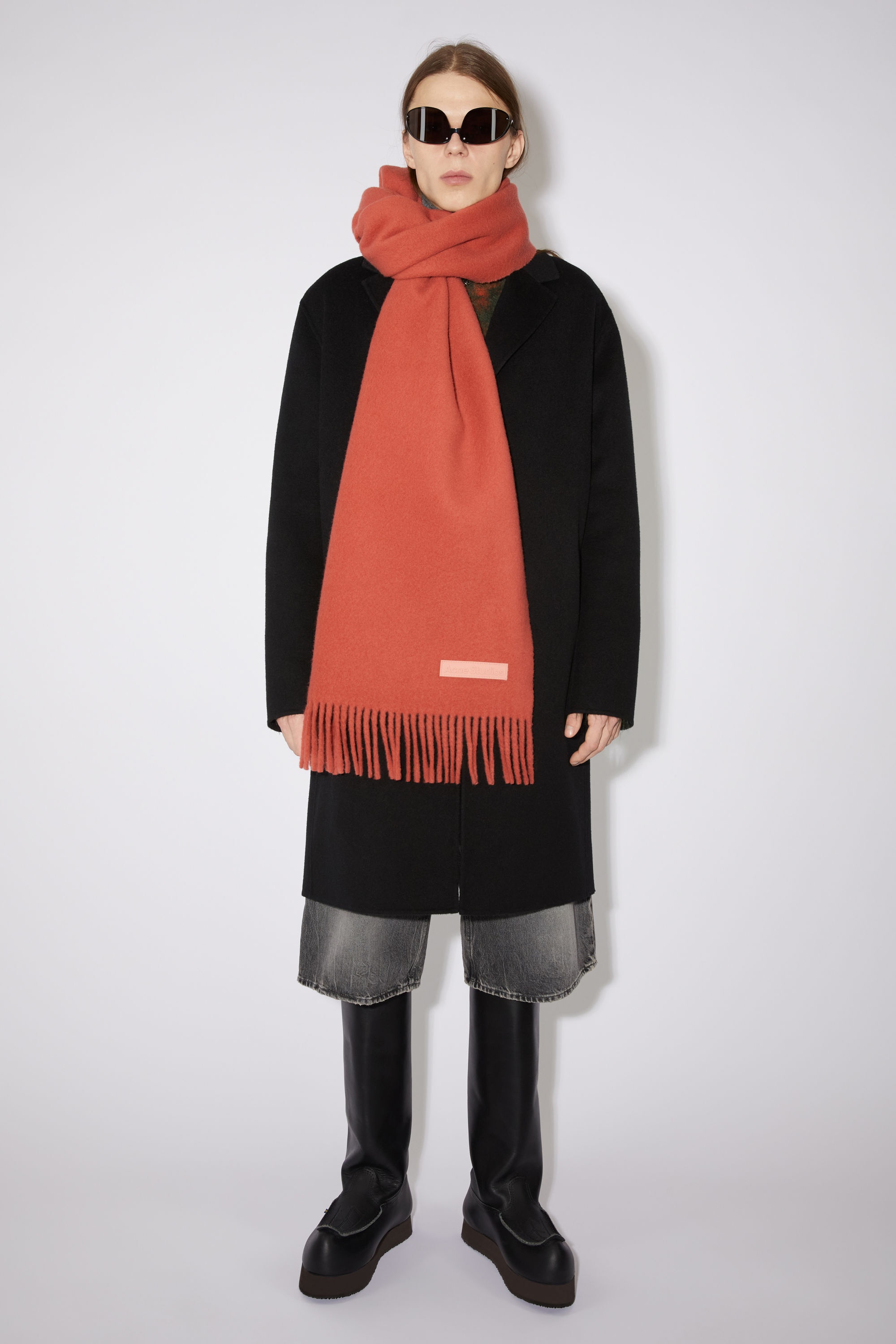 Wool fringe scarf - Coral red - 3