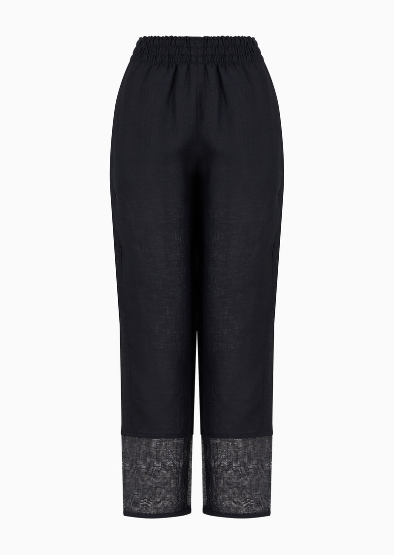 Pure linen trousers with elasticated waist and brushed details - 1