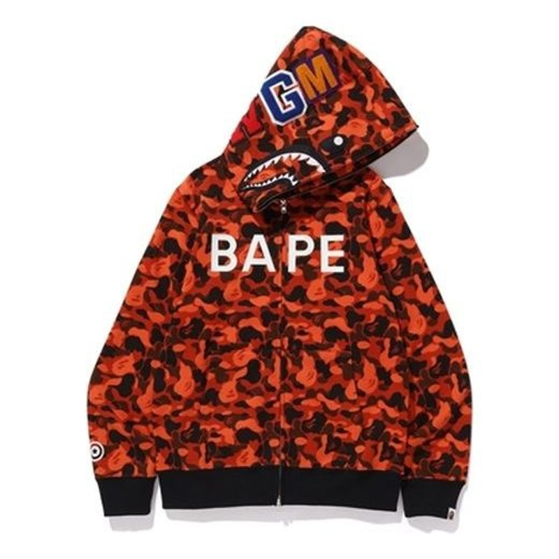 A Bathing Ape x XO Shark Camo Full Zip Hoodie 'Orange Red' 1F73-115-925 - 1