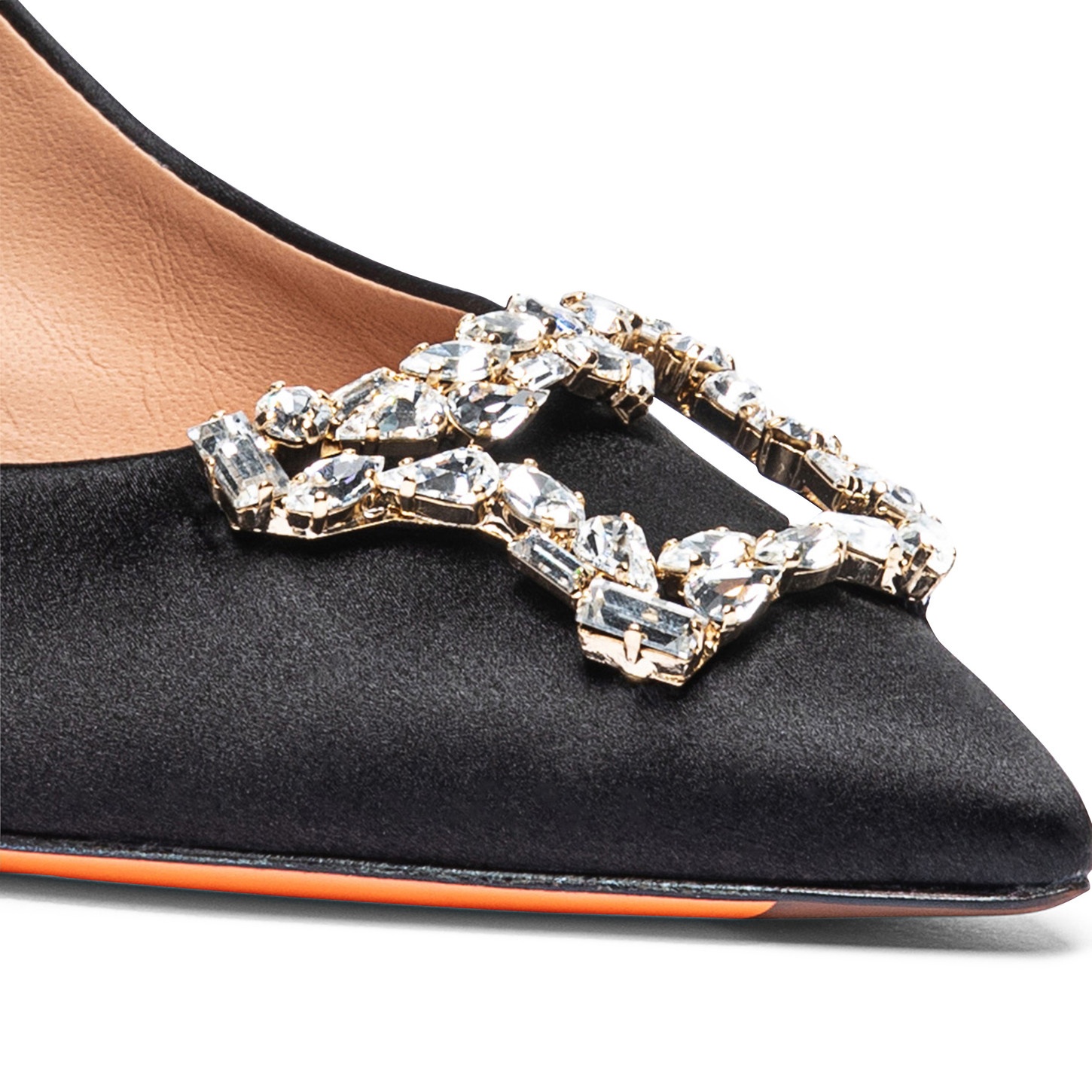 Women's black satin mid-heel Santoni Sibille pump - 5