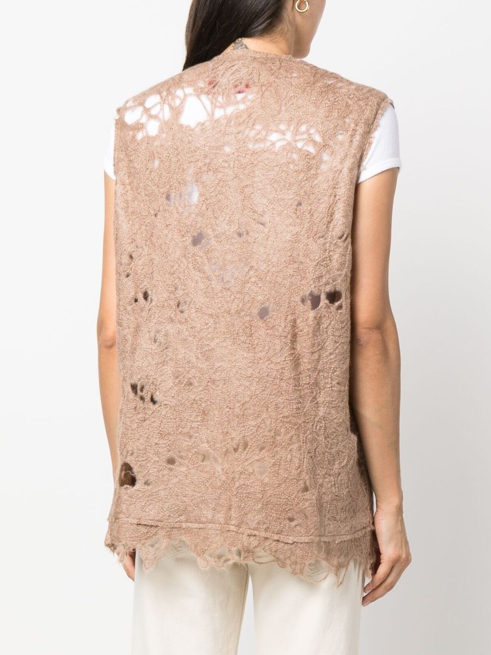 distressed-effect zip-up vest - 4