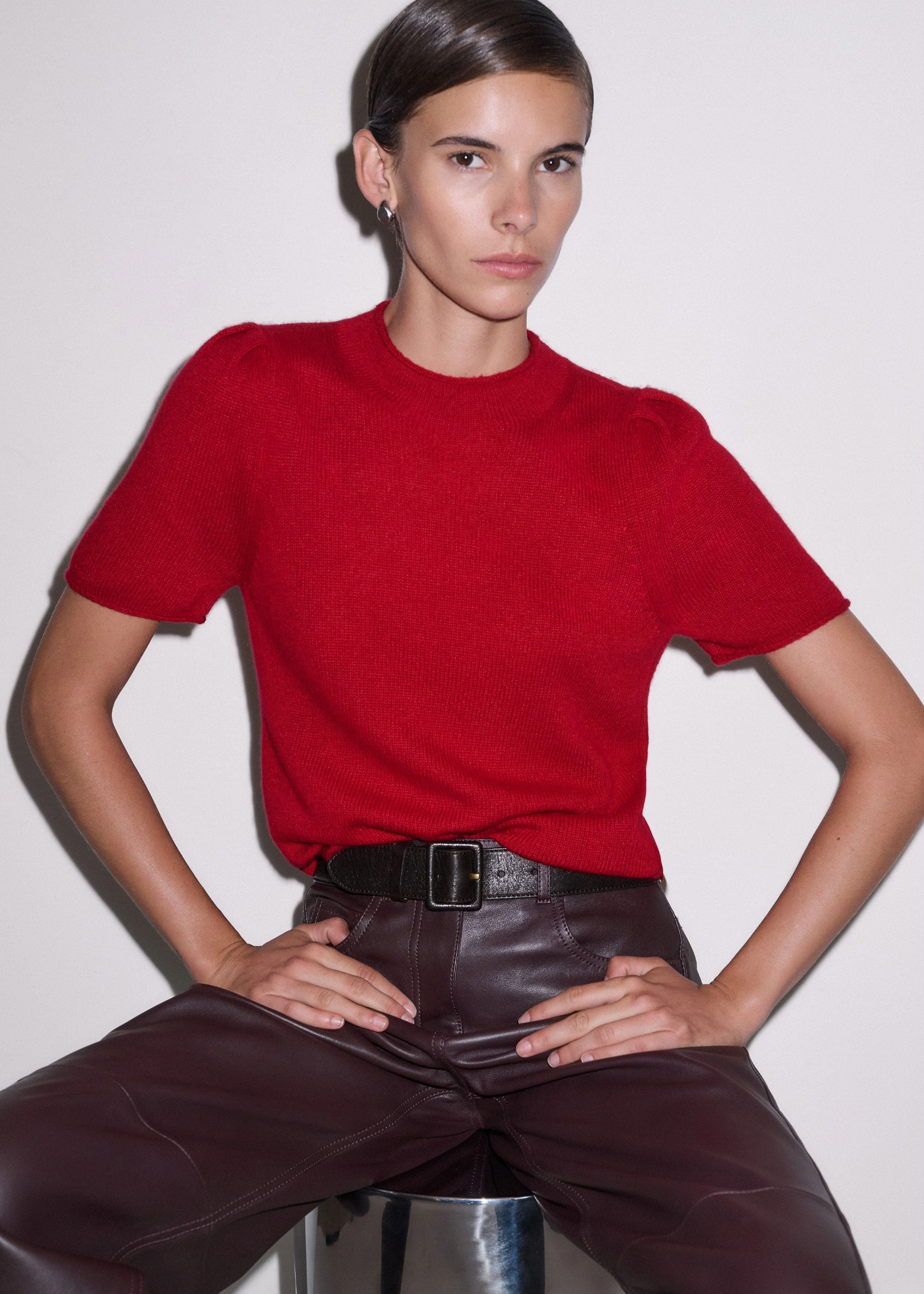 Pouf Sleeve Knit Tee - 1