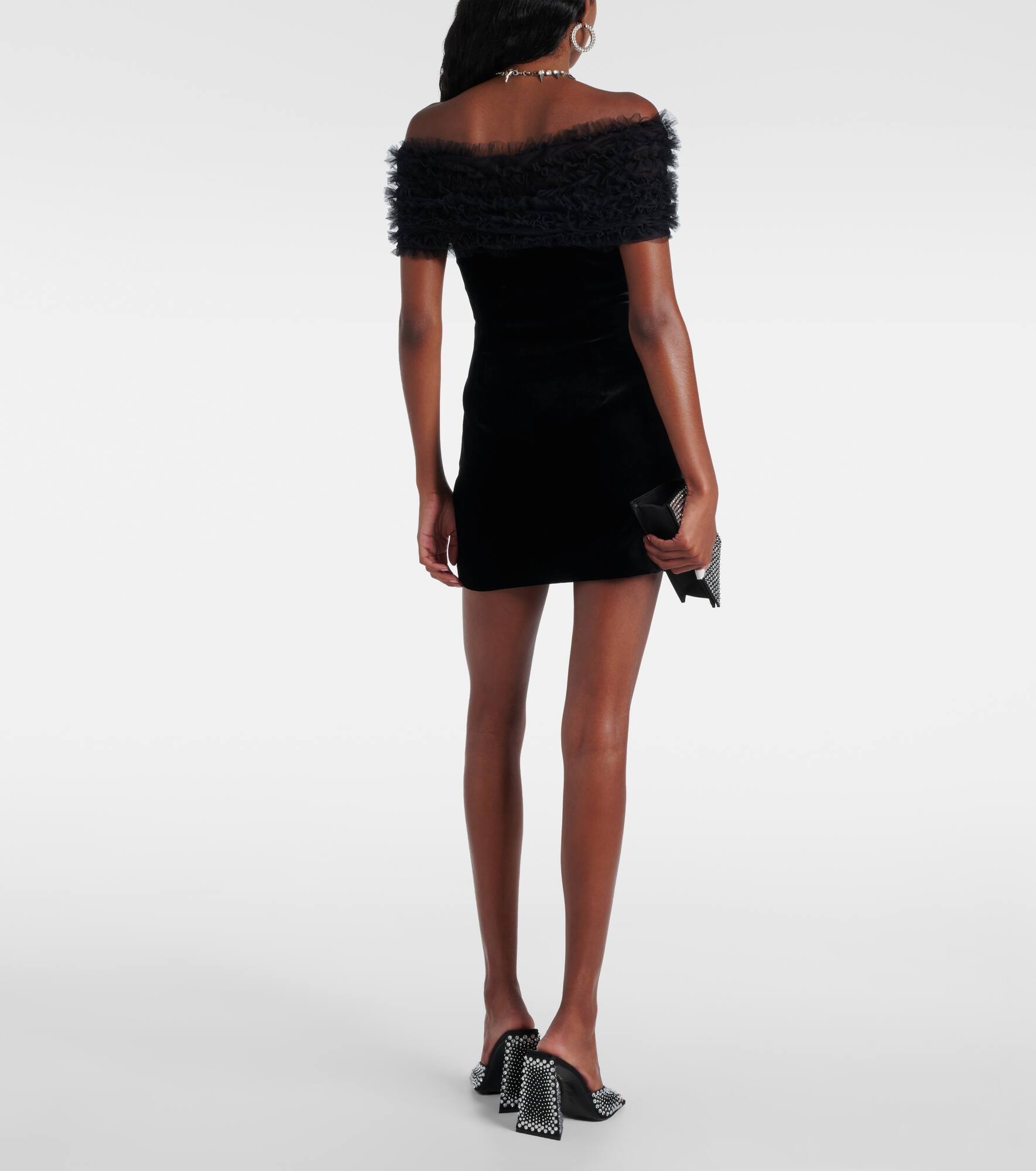 Off-shoulder velvet and tulle minidress - 3