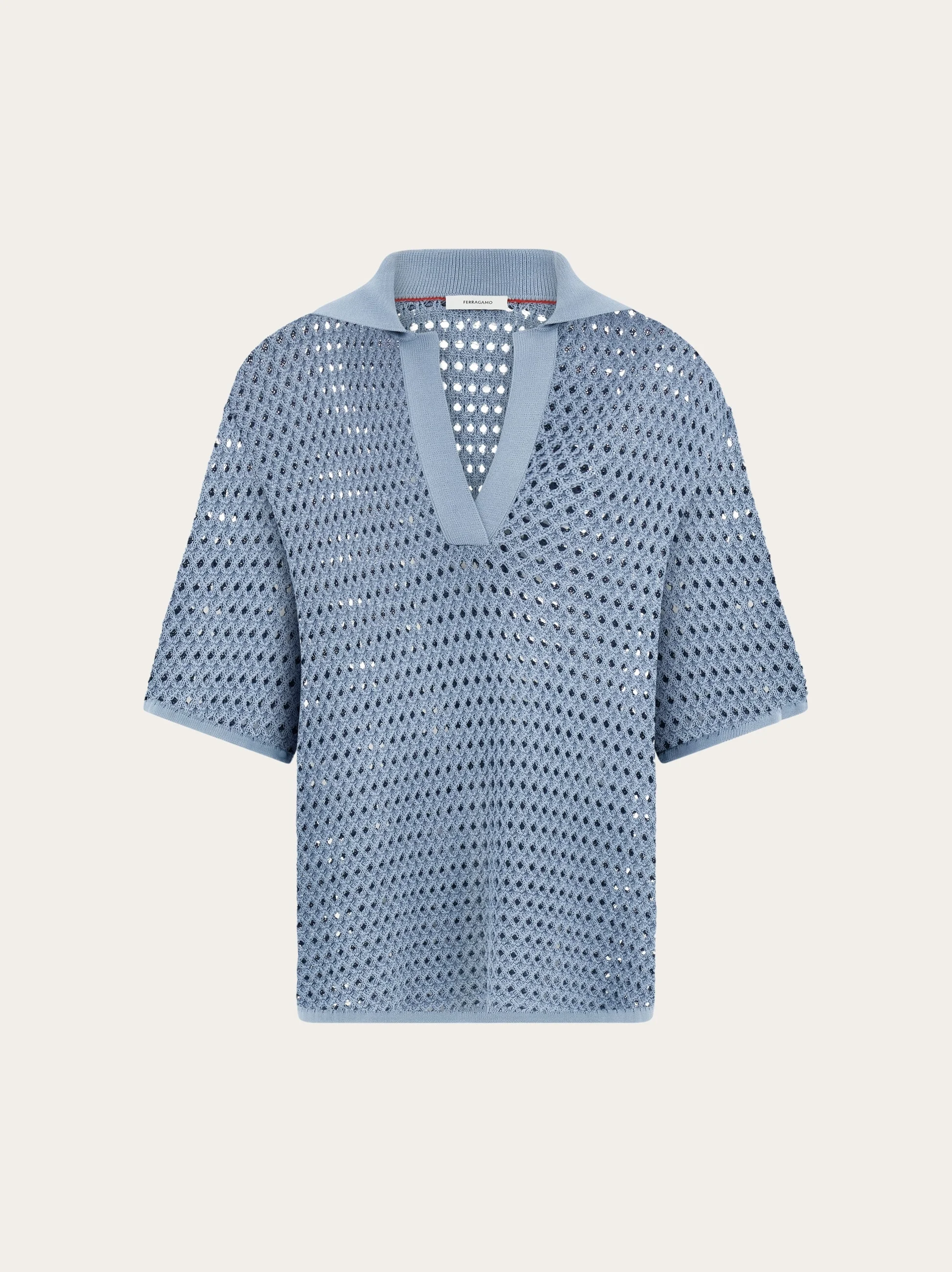Open knit polo shirt - 1