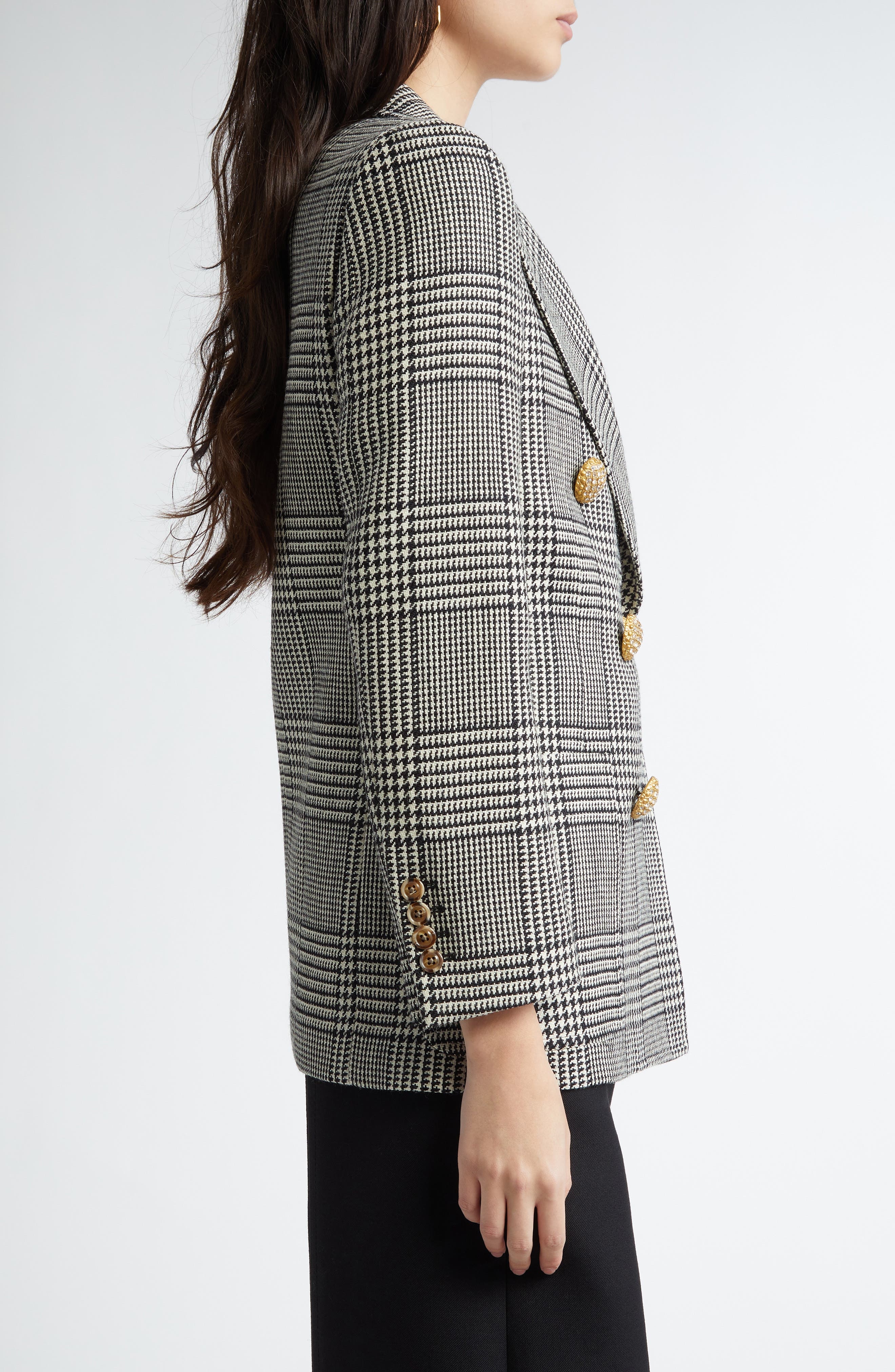 Valentino Garavani Glen Plaid Double Breasted Wool Blazer in Avorio/nero at Nordstrom - 4