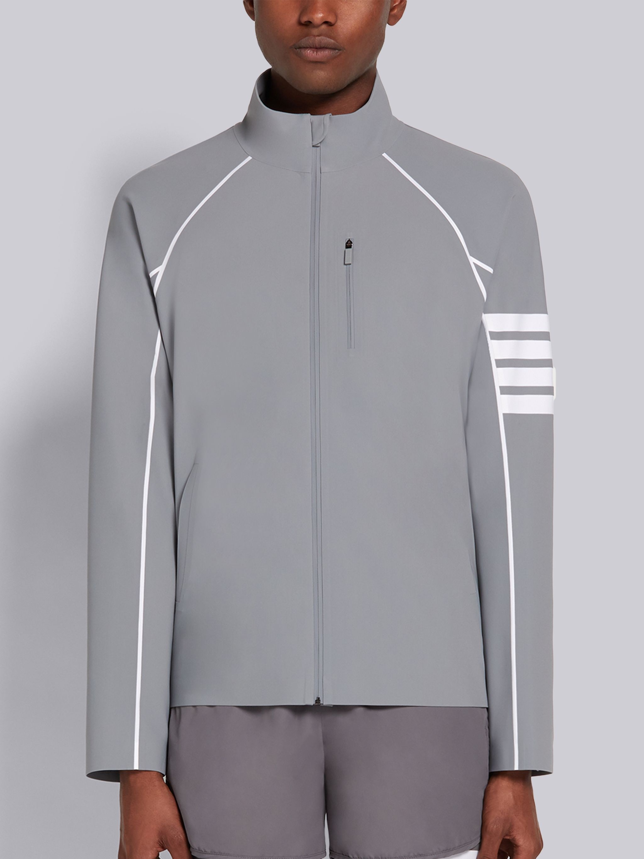 Light Grey 4-Bar Compression Zip-Up Jacket - 1