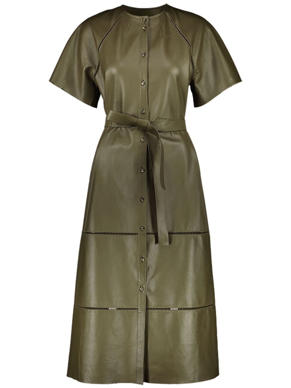 belted leather midi dress - 1