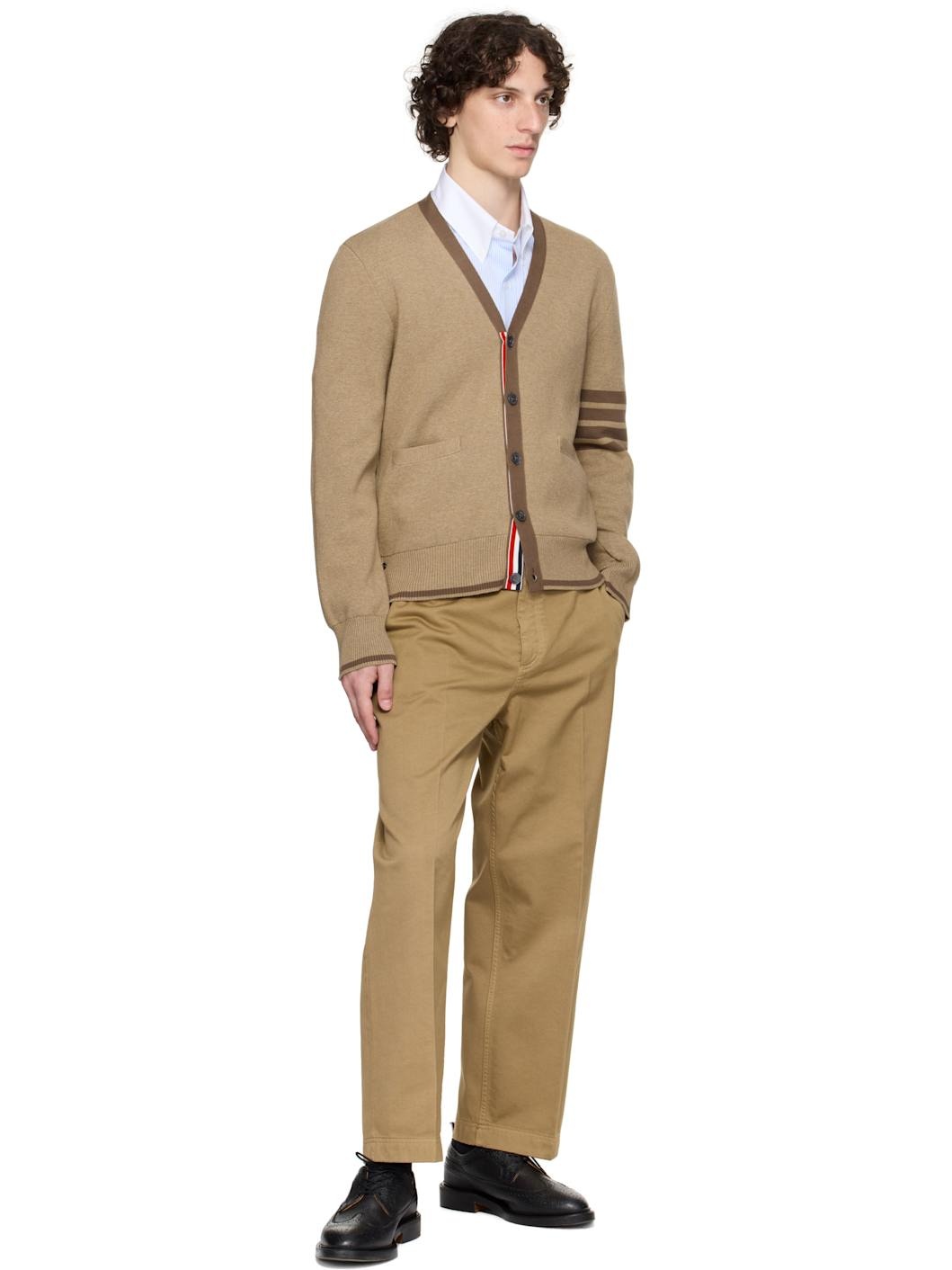 Brown Milano Stitch 4-Bar V-Neck Cardigan - 4