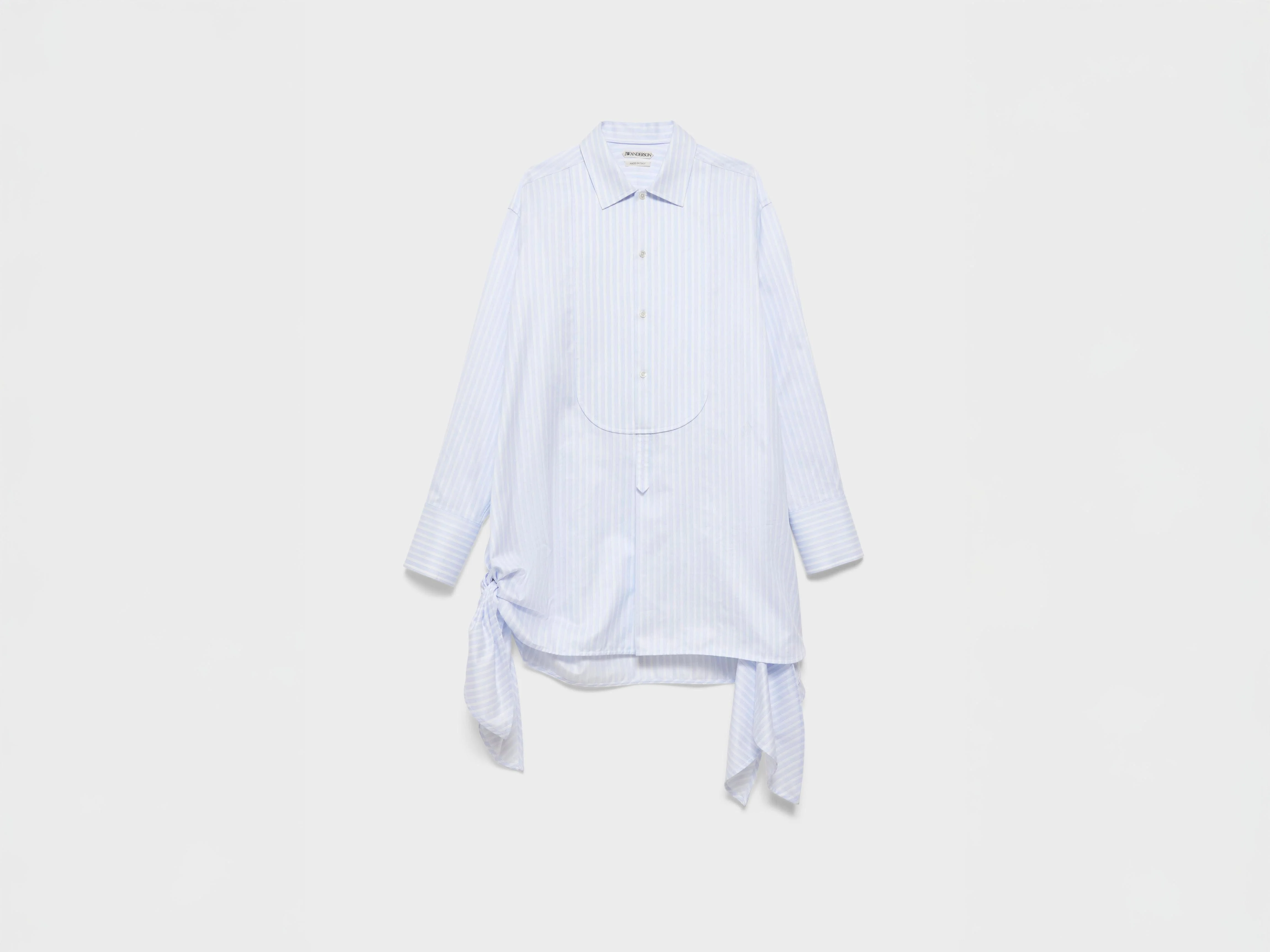 WOMENS SIDE KNOT SHIRT DRESS IN WHITE & LIGHT BLUE - 1