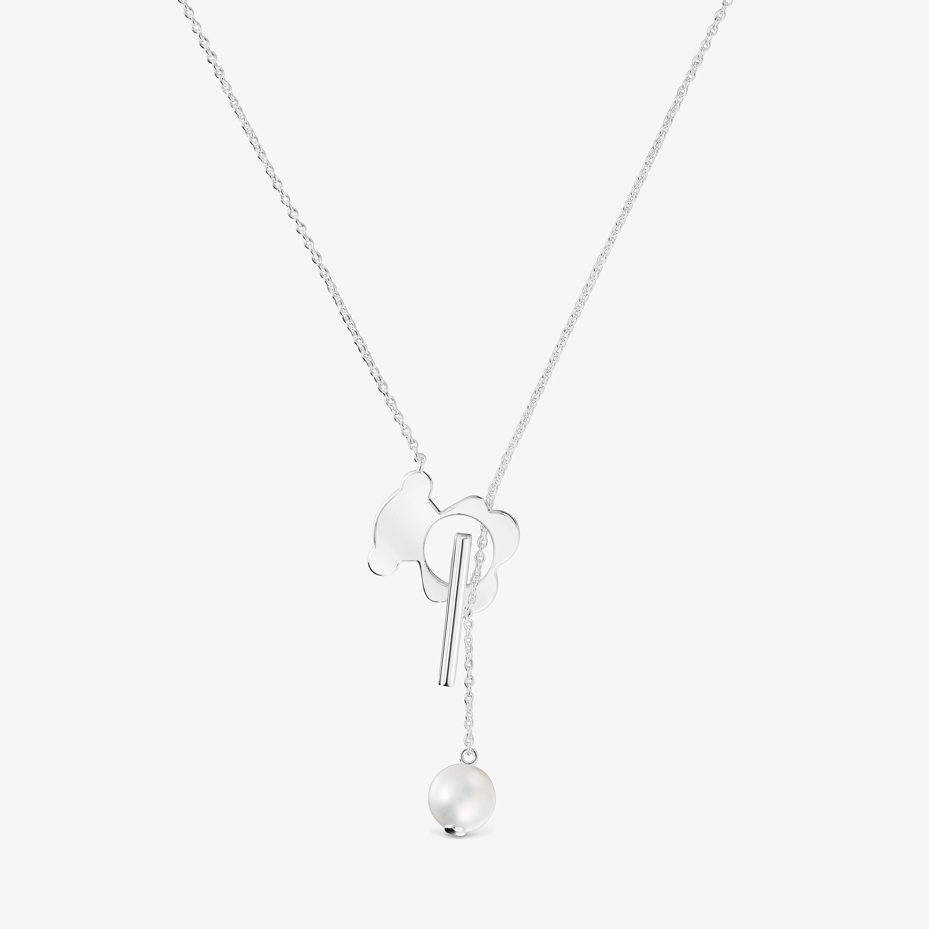 Short silver bear Necklace with cultivated pearls I-Bear - 1