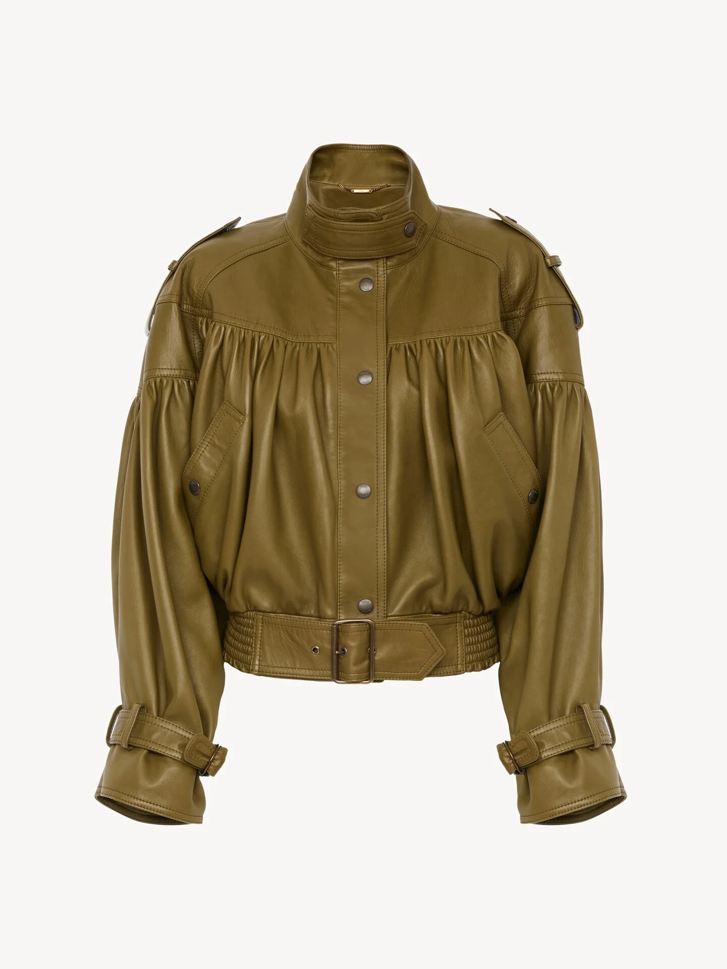 HIGH-NECK CROPPED JACKET IN LEATHER - 1