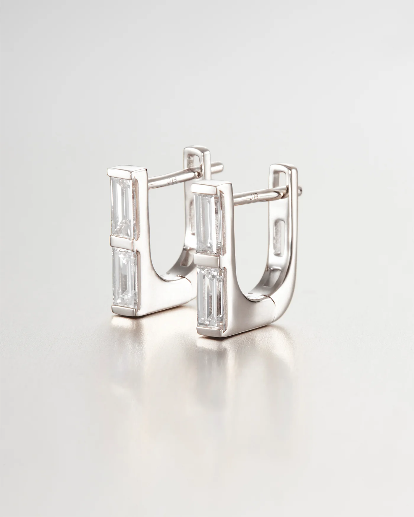 14K Stacked Baguette Diamond Huggie Earrings - 1