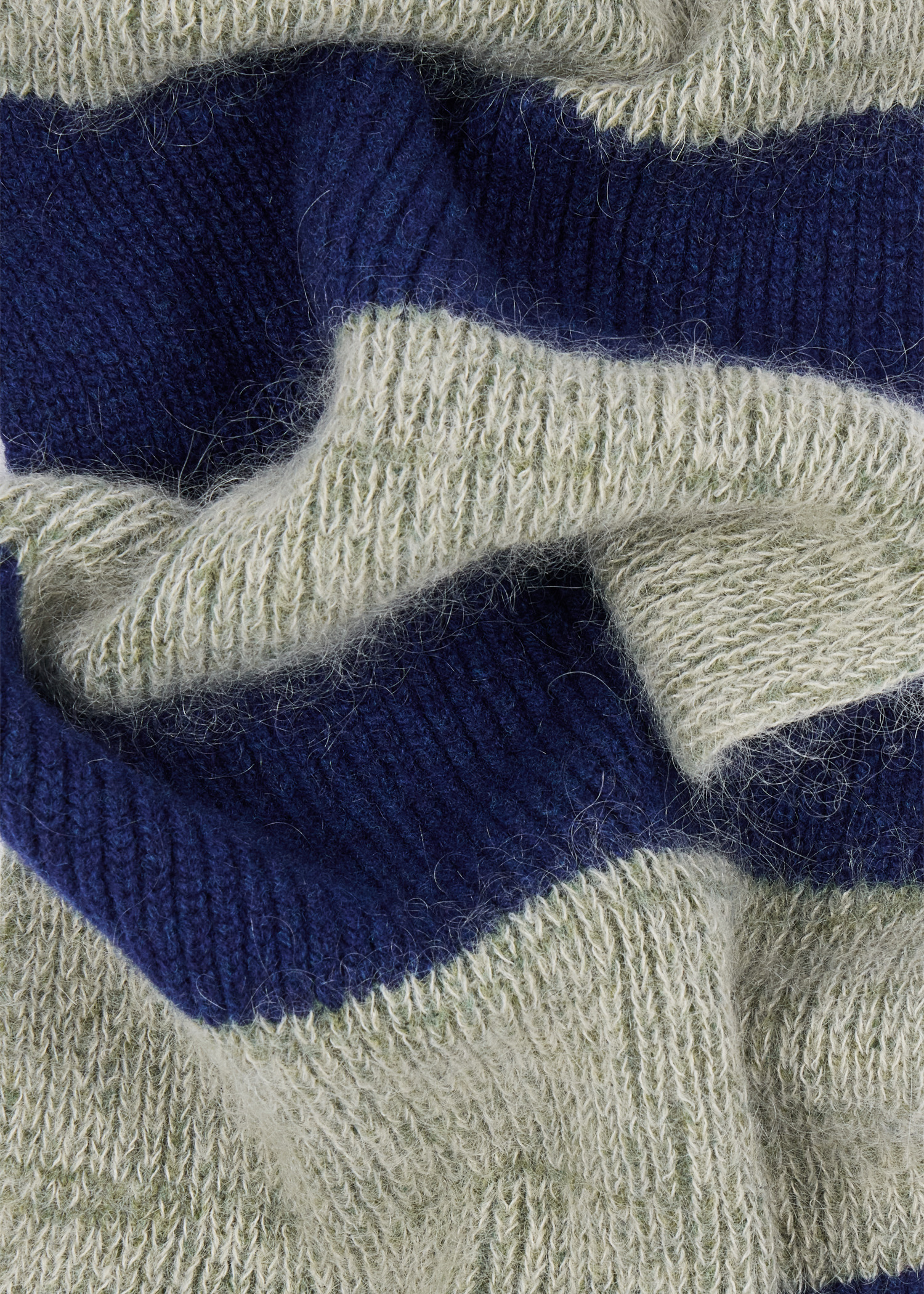 Stripe Navy Blue Lambswool-Mohair Chunky Knit Beanie and Scarf Set - 6