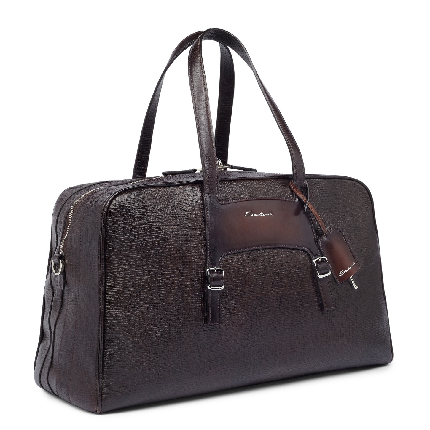 Brown embossed leather weekend bag - 5