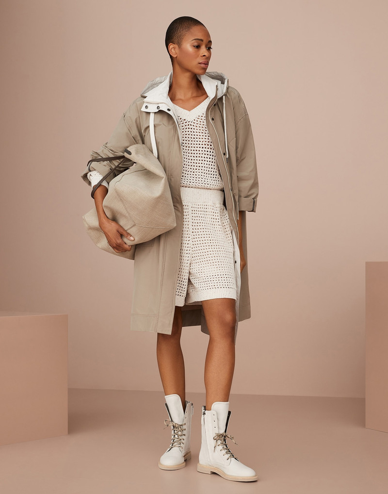 Water-resistant taffeta hooded outerwear jacket with monili 5
