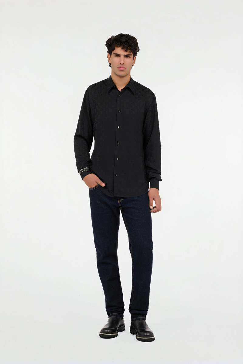 Roberto Cavalli Black shirt with all-over Monogram Mirror Snake outlook