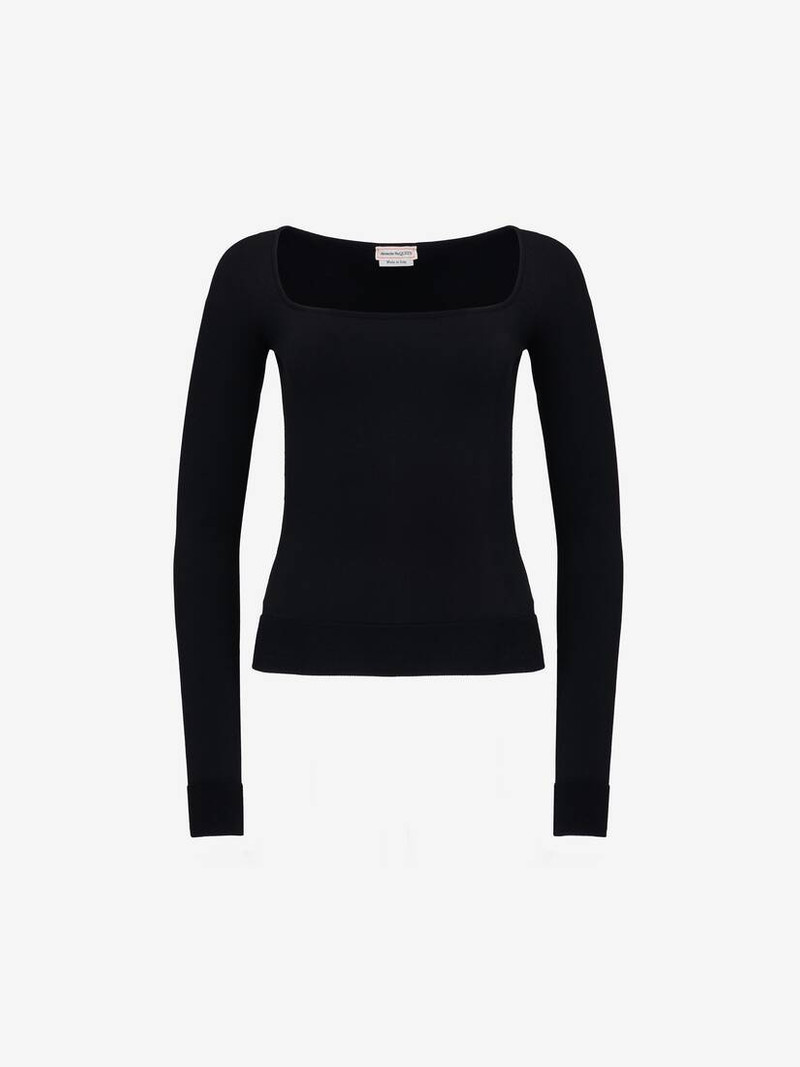 Alexander McQueen Women's Off-the-shoulder Knit Top in Black outlook