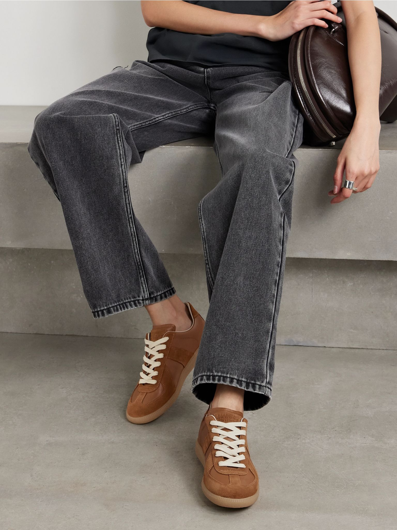 Replica suede and leather sneakers Tan - 2