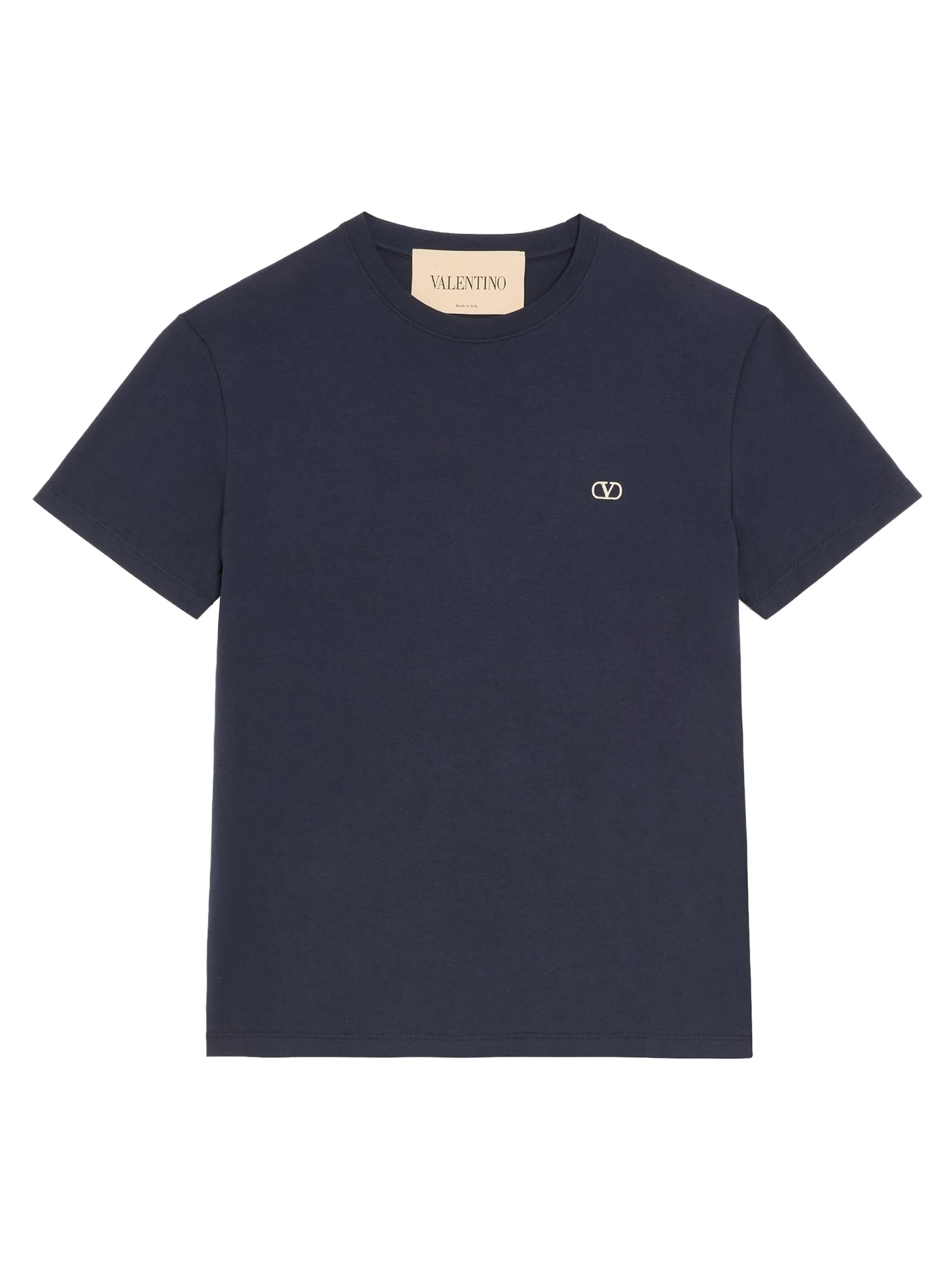Men's Cotton T-Shirt with VLogo Embroidery - Navy - 1