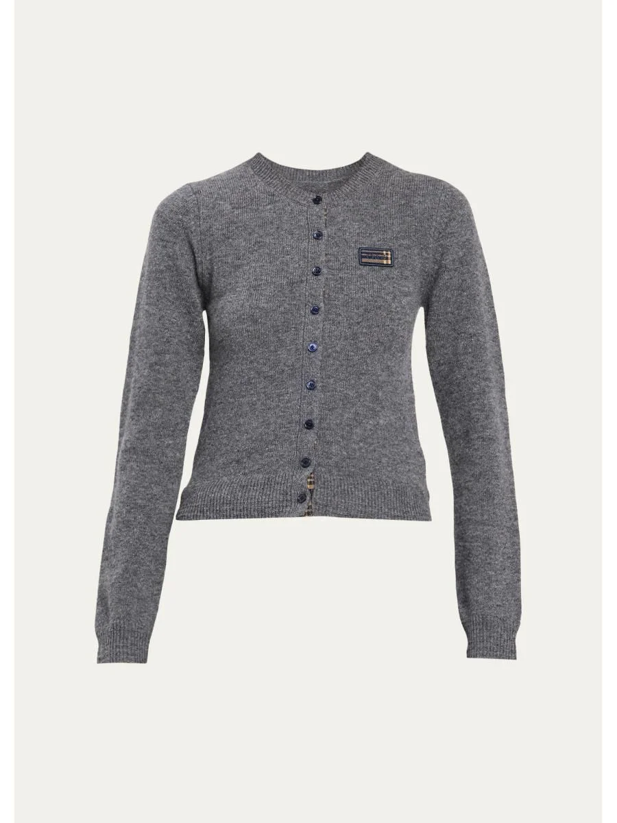 Check Logo Wool Crewneck Cardigan - 1