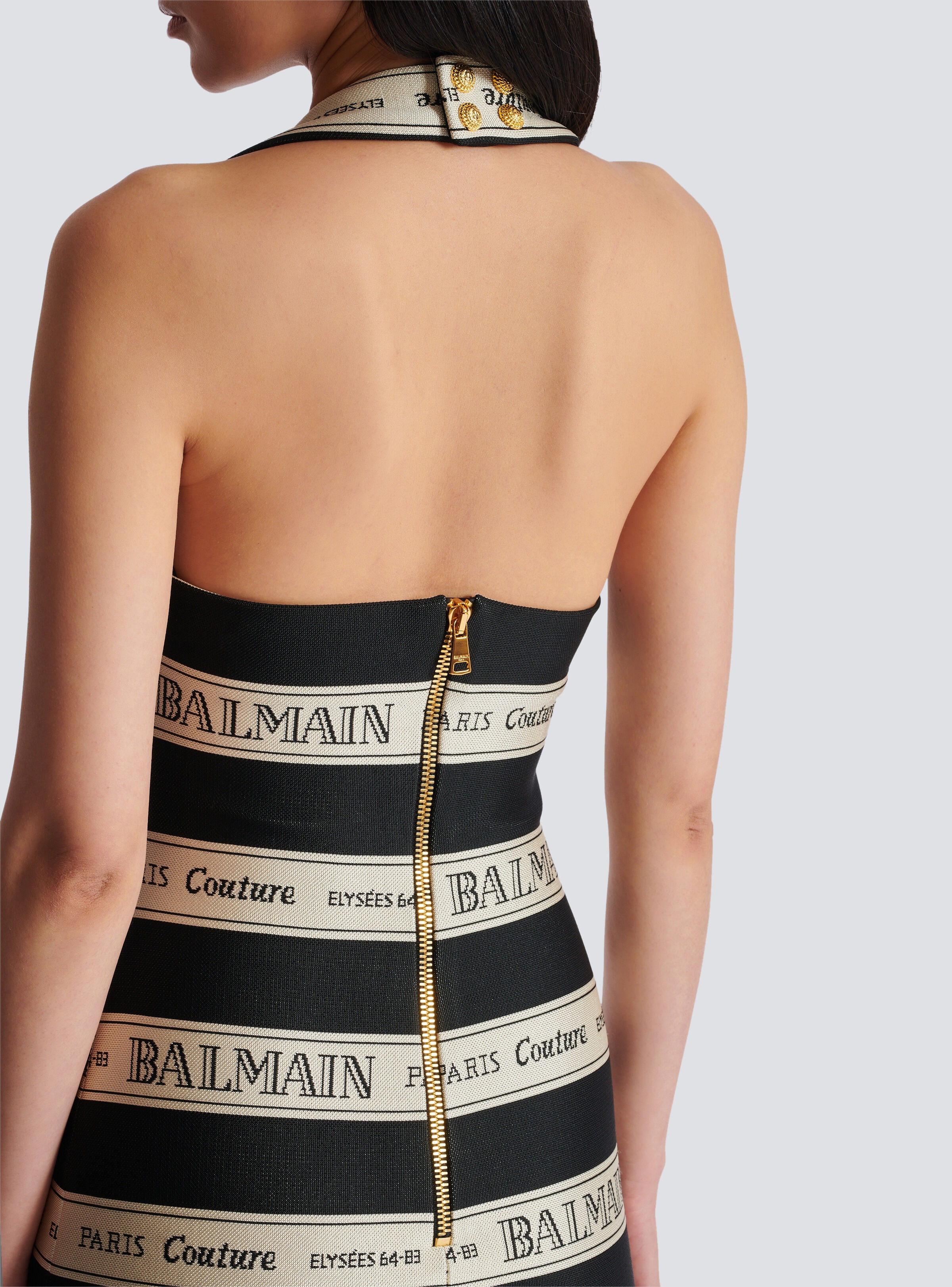 Jacquard halterneck dress with Balmain ribbon motif - 8