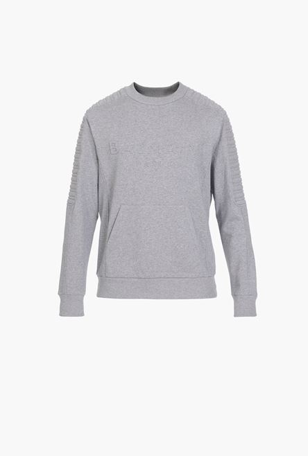 Gray cotton sweatshirt with embossed gray Balmain Paris logo - 1