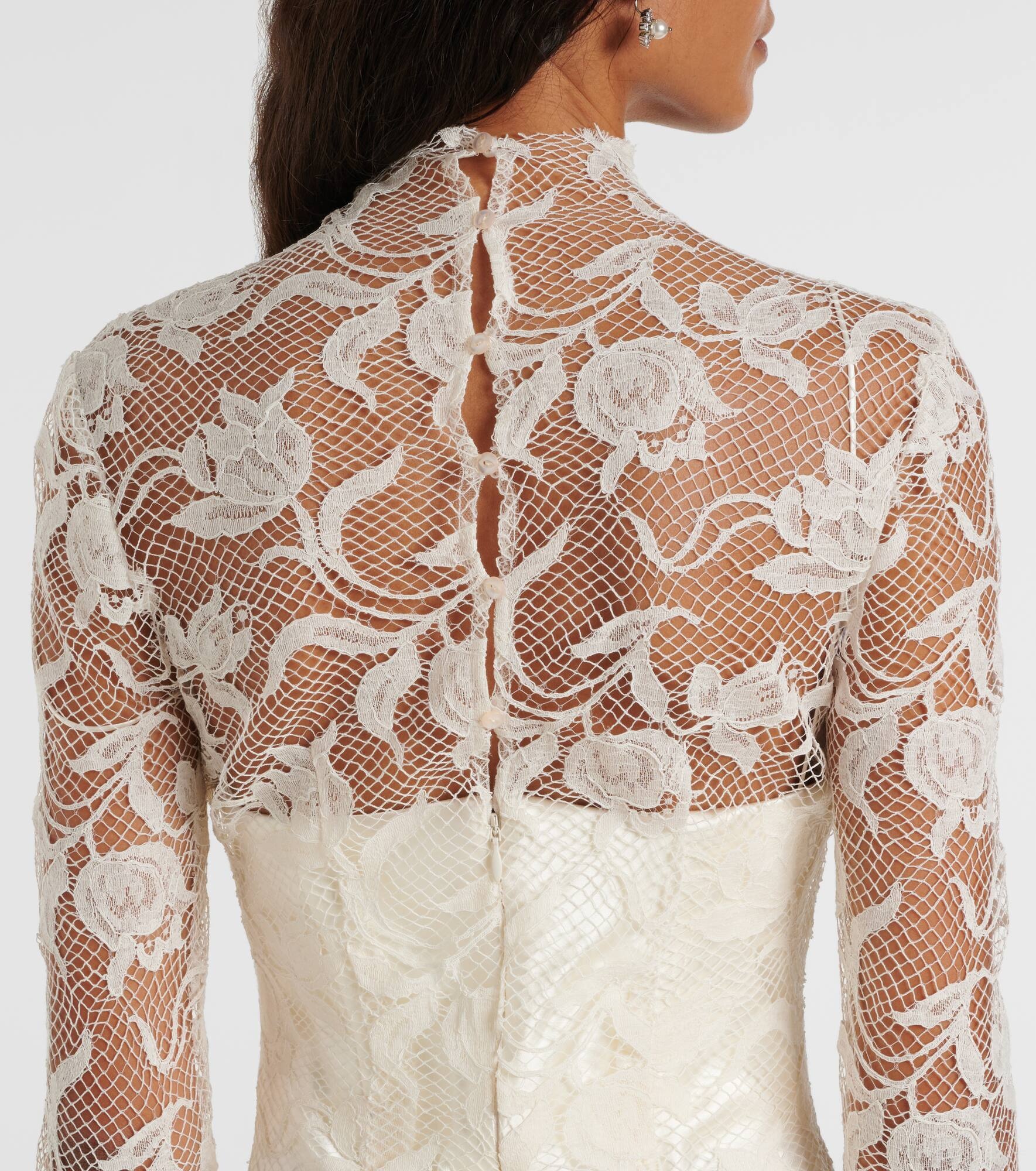Bridal Adena floral lace-trimmed wool and silk gown - 7