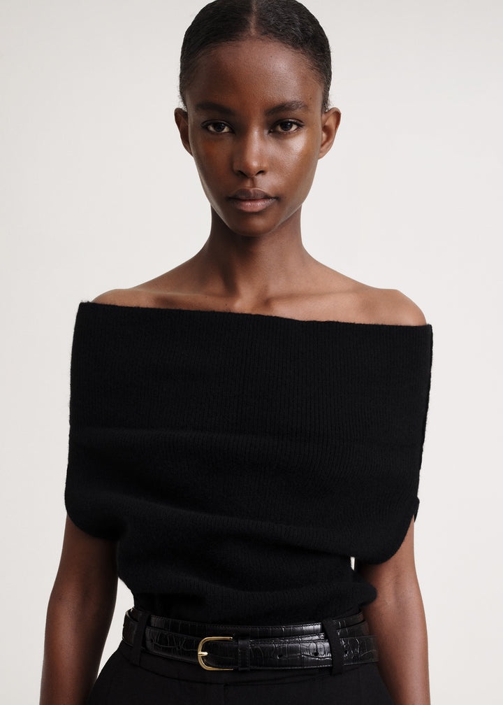 TOTEME Off-shoulder rib knit top black - 7471627436196 | REVERSIBLE