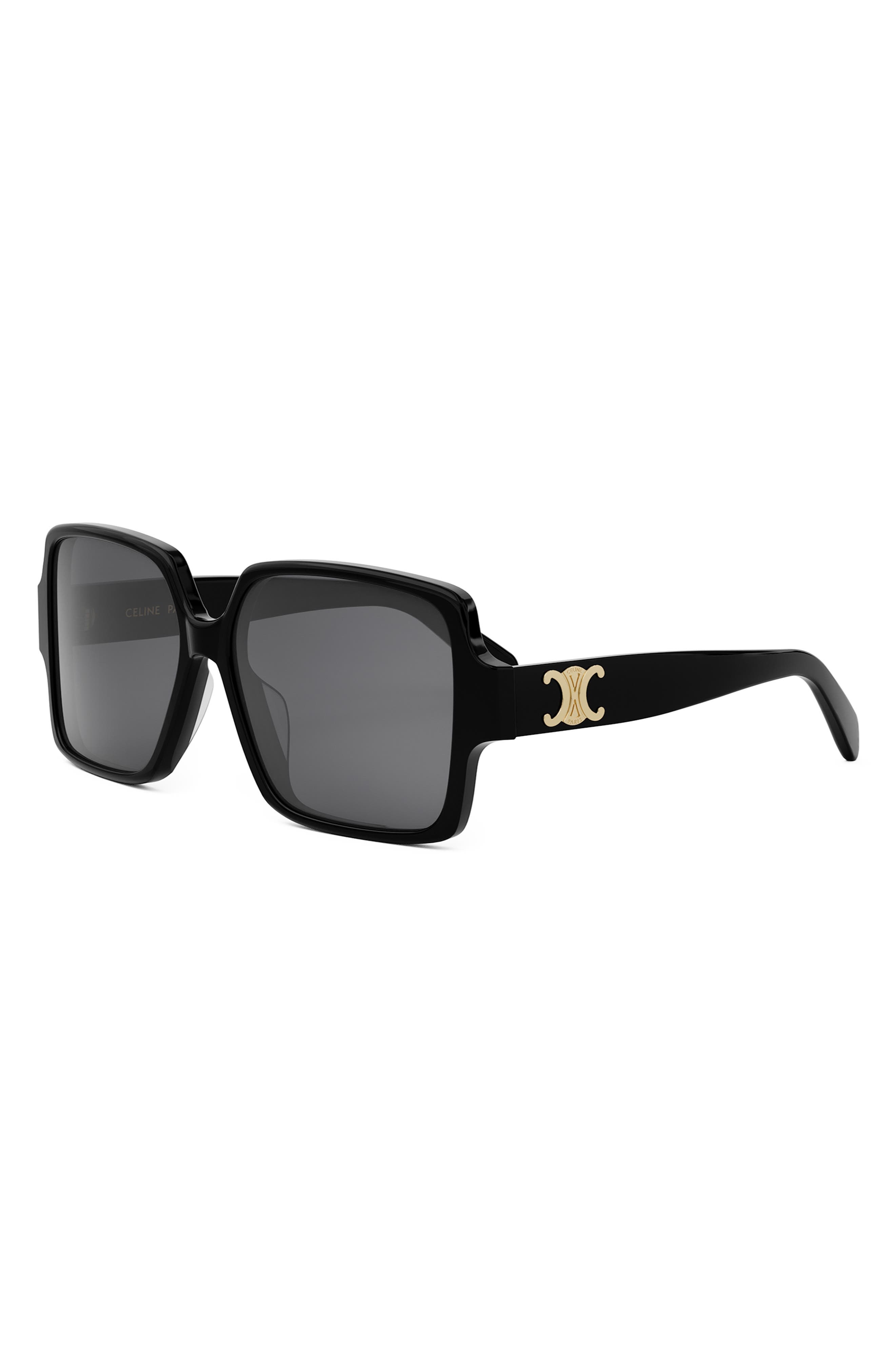 CELINE Triomphe 60mm Square Sunglasses in Shiny Black /Smoke at Nordstrom - 2