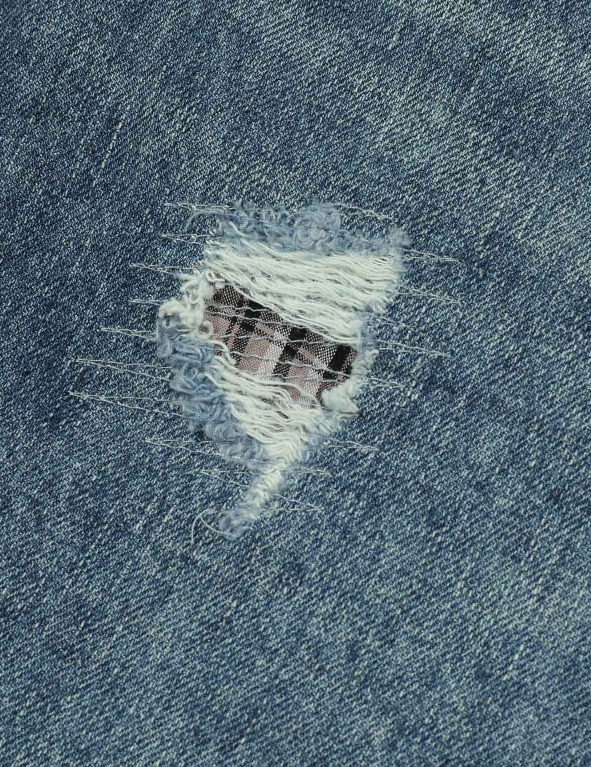 Washed and Distressed Seagull Patchwork and Logo Embroidery Cropped Jeans #2027 - 10