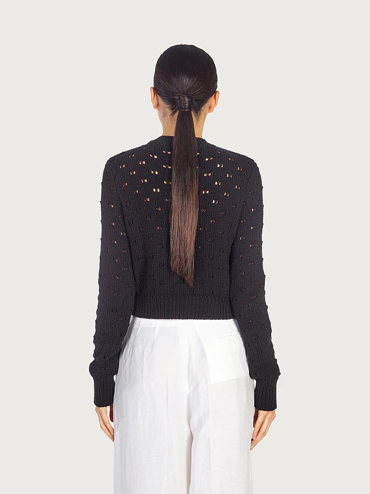 ROUND NECK CROPPED SWEATER WITH RIBBONS - 4