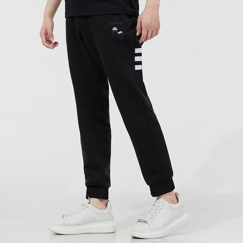 Men's adidas neo Sw 3s Tp Stripe Webbing Knit Bundle Feet Sports Pants/Trousers/Joggers Black H57432 - 5