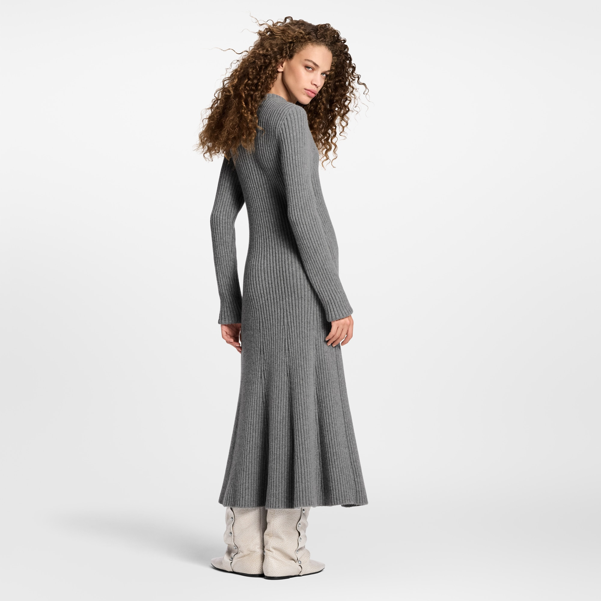 Long-Sleeved Rib-Knit Maxi Dress - 5