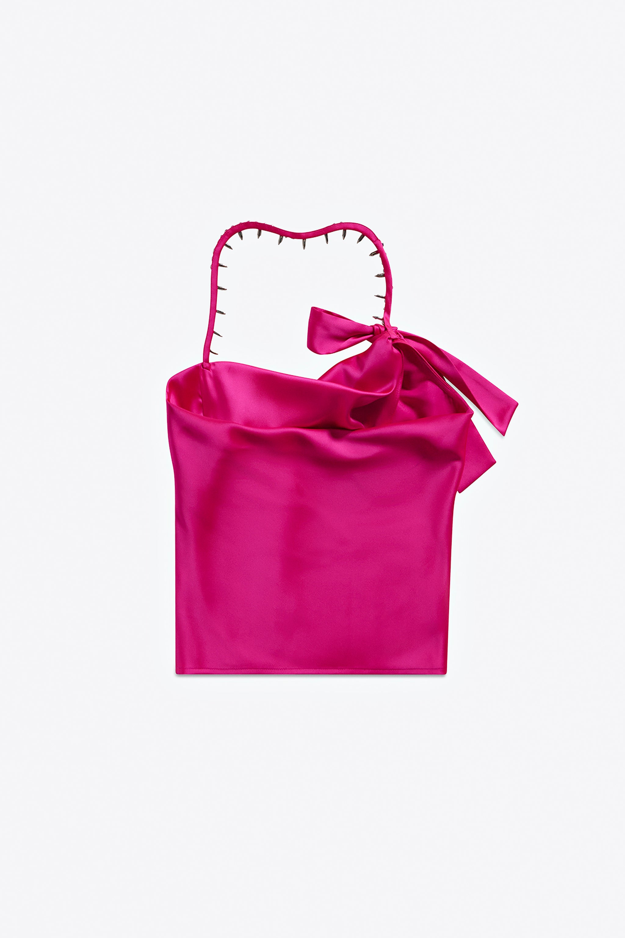 CRYSTAL EMBELLISHED SATIN HALTER TOP - 2