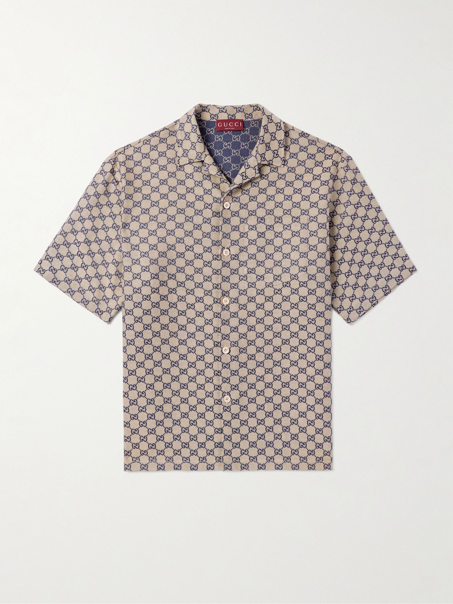 Camp-Collar Logo-Jacquard Linen-Blend Shirt Brown - 1