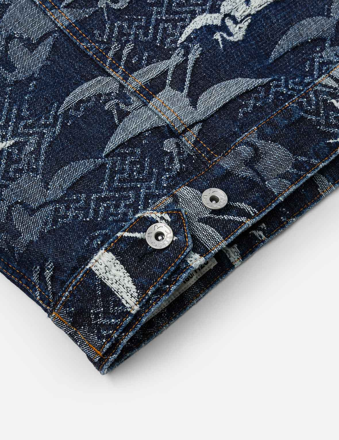 Allover Seagull Cranes Jacquard Loose Fit Denim Jacket - 15
