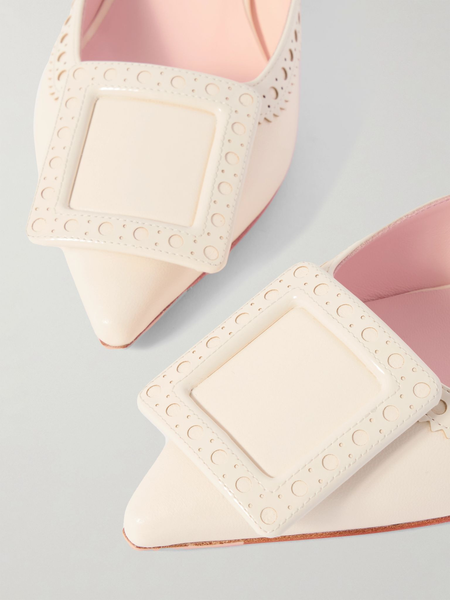 Viv In The City 45 buckled perforated leather mules Ivory - 4