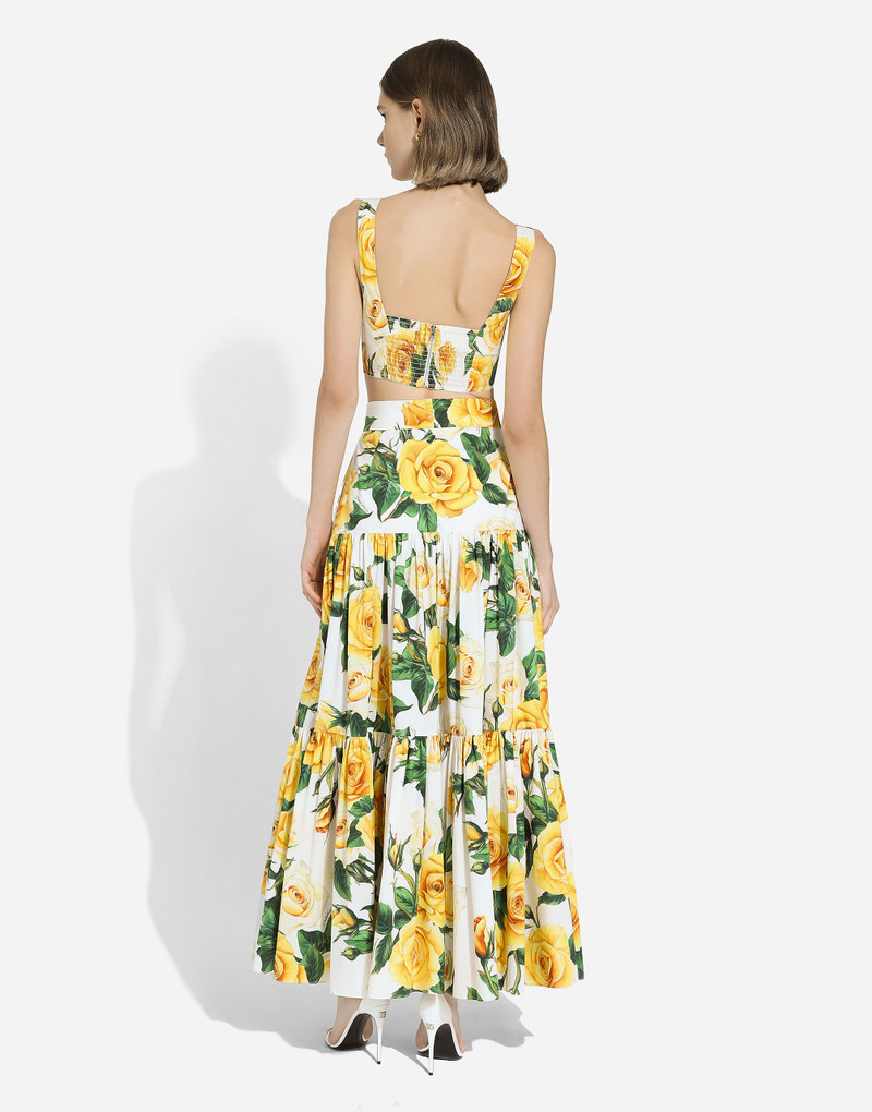 Dolce & Gabbana Long ruffled skirt in yellow rose-print cotton | REVERSIBLE