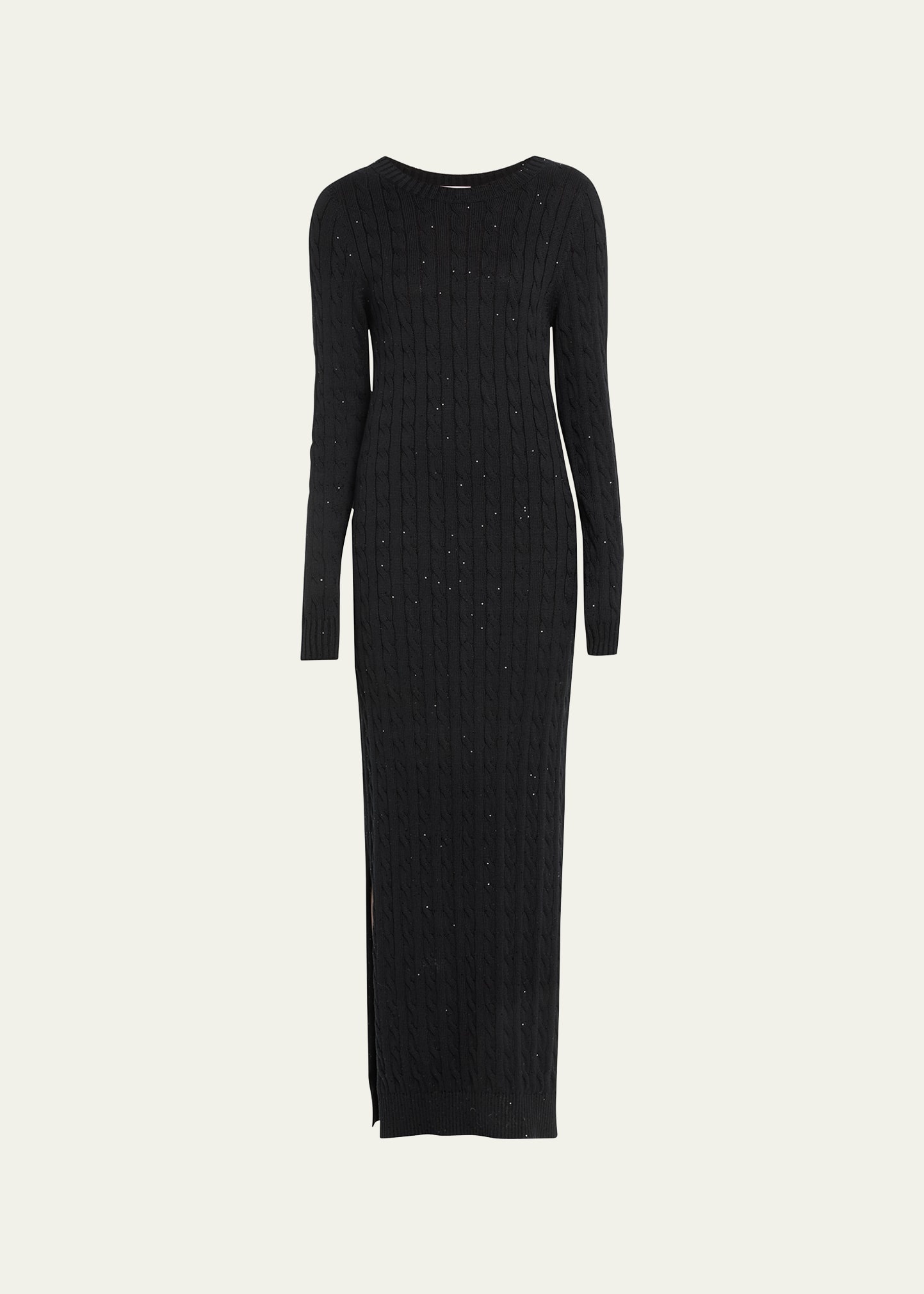 Paillette Cotton Cable-Knit Long-Sleeve Slits Sweater Gown - 1