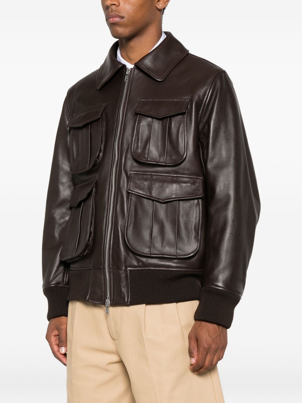 multiple-pocket lambskin leather jacket - 3